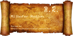 Milhofer Rodion névjegykártya